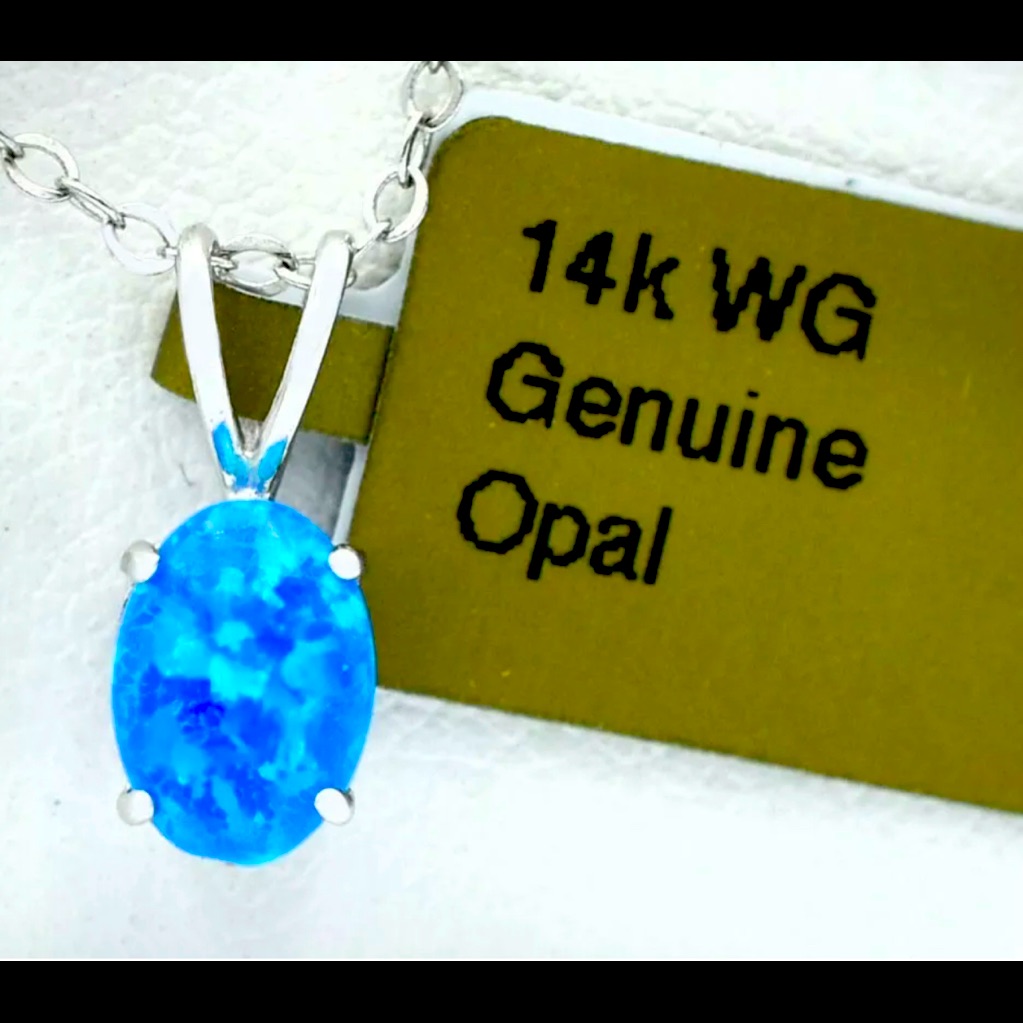 Genuine 0.66 Ctw Blue Opal Pendant 14k White Gold *Nwt * Free Appraisal Service